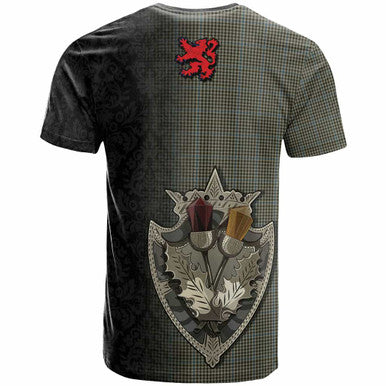 Scottish Haig Check Clan Tartan T-Shirt - Half Thistle Flowers Celtic Design Back Side Tartan Plaid