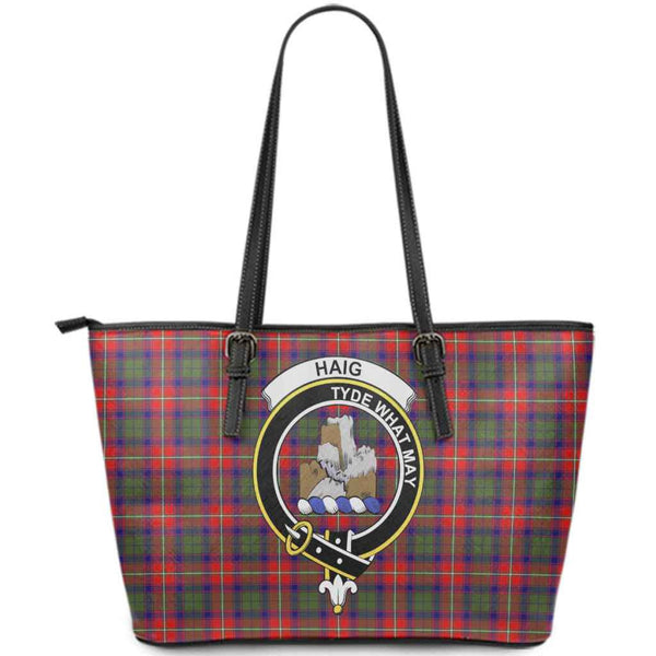 Scottish Haig Clan Crest Tartan Leather Tote Tartan Plaid
