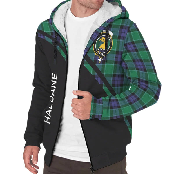 Scottish Haldane Clan Crest Tartan Curve Sherpa Hoodie
