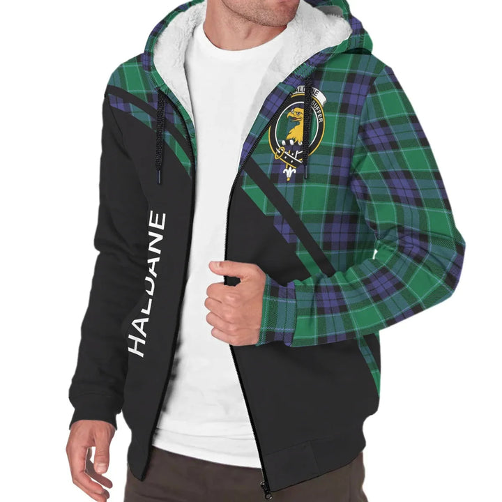 Scottish Haldane Clan Crest Tartan Curve Sherpa Hoodie
