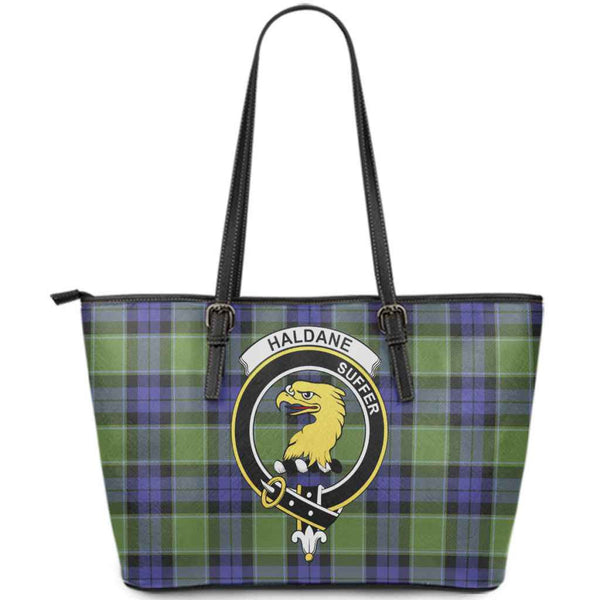 Scottish Haldane Clan Crest Tartan Leather Tote Tartan Plaid