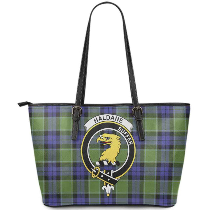Scottish Haldane Clan Crest Tartan Leather Tote Tartan Plaid