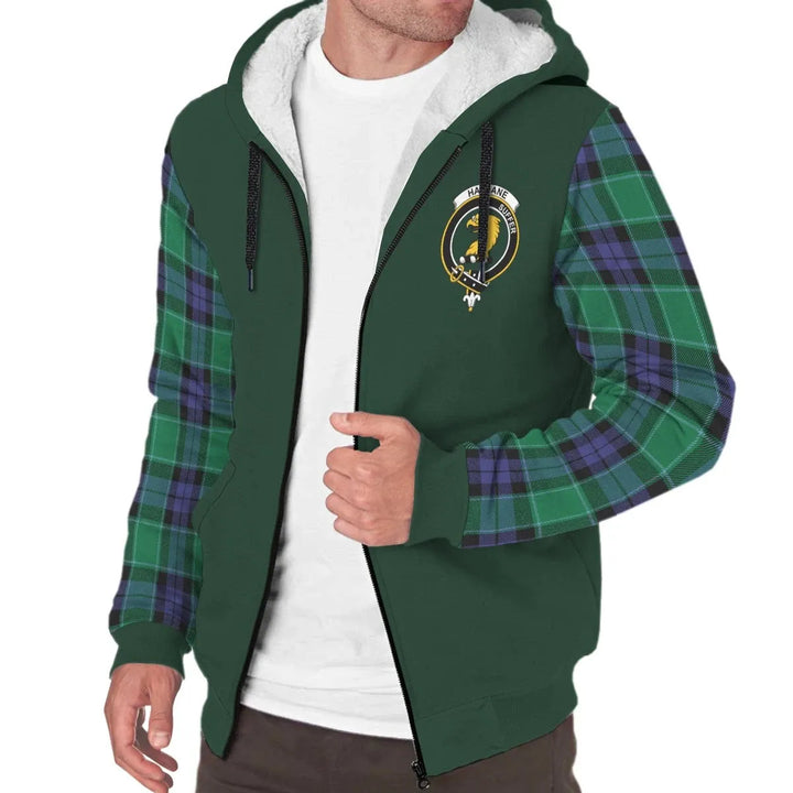 Scottish Haldane Clan Crest Tartan Plaid Sleeve Sherpa Hoodie