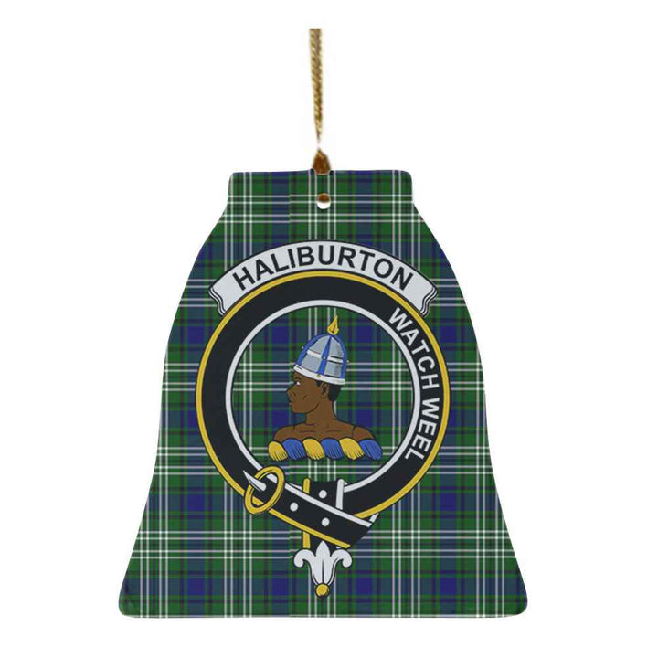 Scottish Haliburton Clan Crest Tartan Ceramic Ornament Bell Shape Tartan Plaid