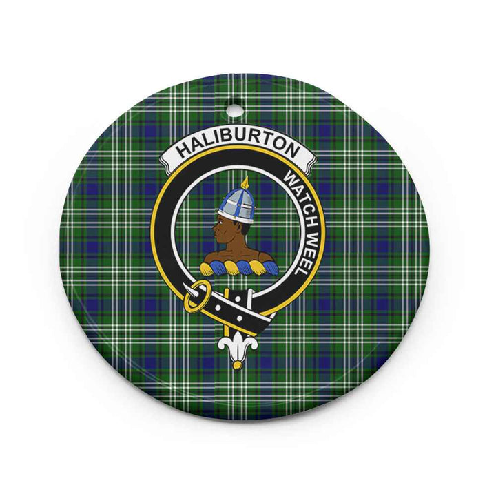 Scottish Haliburton Clan Crest Tartan Ceramic Ornament Circle Shape Tartan Plaid