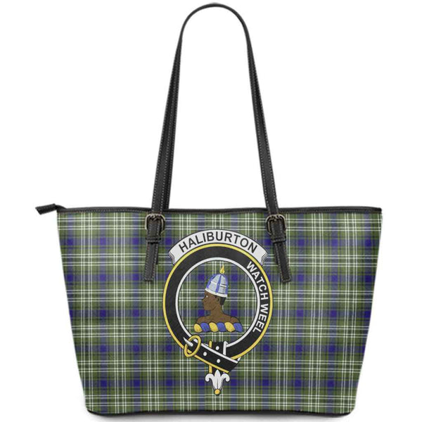 Scottish Haliburton Clan Crest Tartan Leather Tote Tartan Plaid