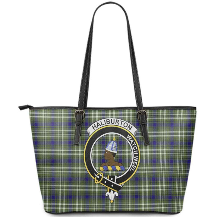 Scottish Haliburton Clan Crest Tartan Leather Tote Tartan Plaid