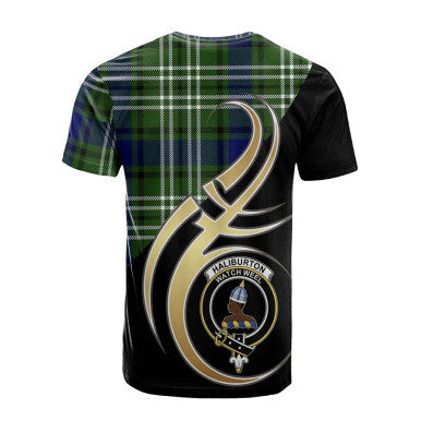 Scottish Haliburton Clan Crest Tartan T-Shirt Believe in Me Back Side Tartan Plaid