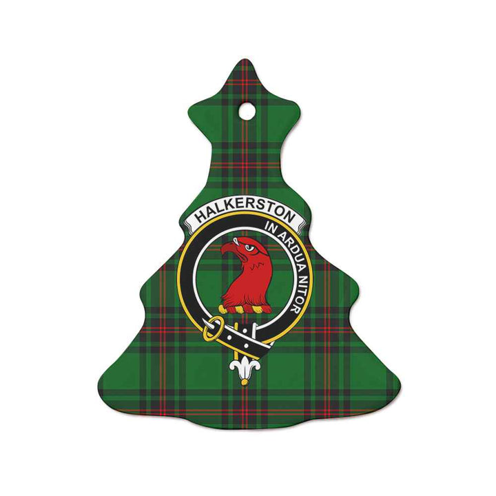 Scottish Halkerston Clan Crest Tartan Ceramic Ornament Tree Shape Tartan Plaid