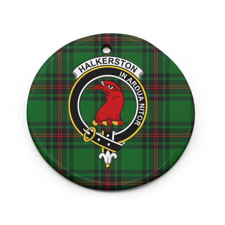 Scottish Halkerston Clan Crest Tartan Ceramic Ornament Circle Shape Tartan Plaid