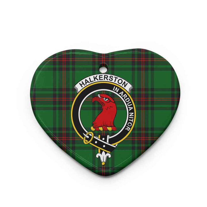 Scottish Halkerston Clan Crest Tartan Ceramic Ornament Heart Shape Tartan Plaid