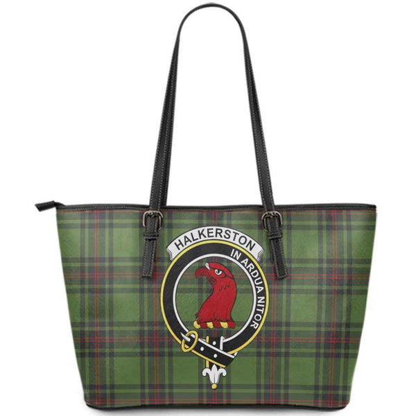 Scottish Halkerston Clan Crest Tartan Leather Tote Tartan Plaid