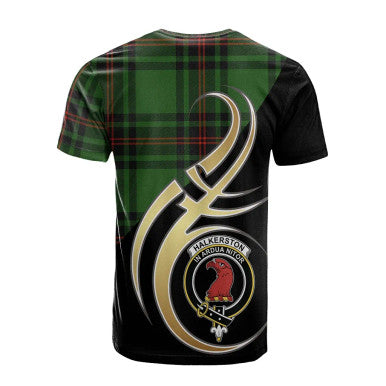 Scottish Halkerston Clan Crest Tartan T-Shirt Believe in Me Back Side Tartan Plaid