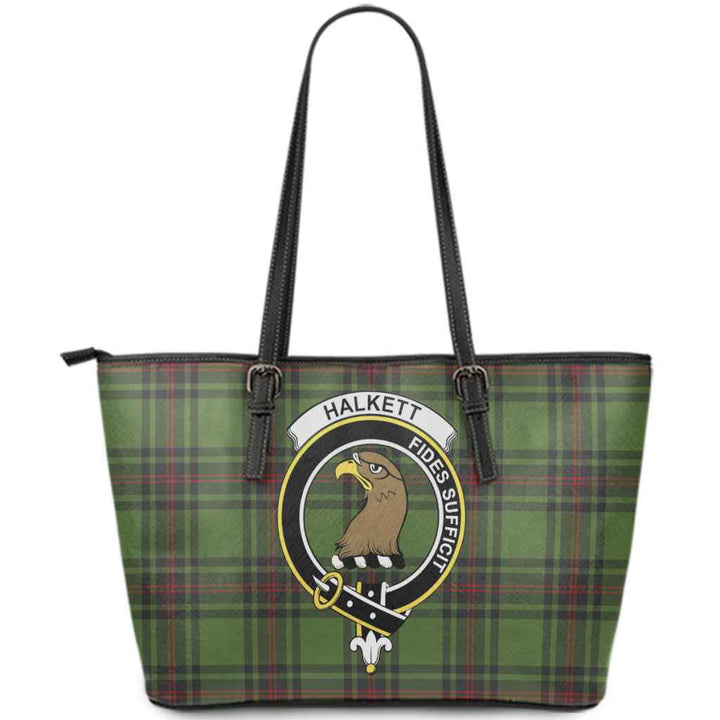 Scottish Halkett Clan Crest Tartan Leather Tote Tartan Plaid