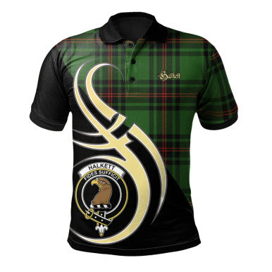 Scottish Halkett Clan Crest Tartan Polo Shirt Believe in Me Front Side Tartan Plaid