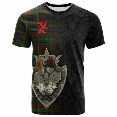 Scottish Hall Clan Tartan T-Shirt - Half Thistle Flowers Celtic Design Front Side Tartan Plaid