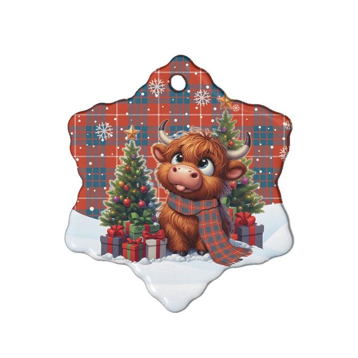Scottish Hamilton Ancient Clan Tartan Ceramic Ornament Cute Highland Cow Christmas Snow Flake Style Tartan Plaid