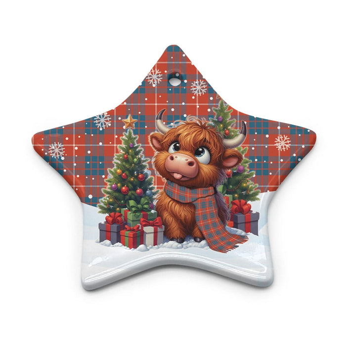 Scottish Hamilton Ancient Clan Tartan Ceramic Ornament Cute Highland Cow Christmas Star Style Tartan Plaid