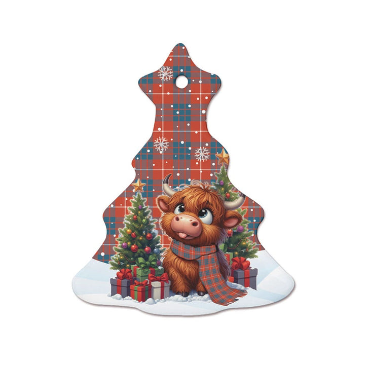Scottish Hamilton Ancient Clan Tartan Ceramic Ornament Cute Highland Cow Christmas Tree Style Tartan Plaid