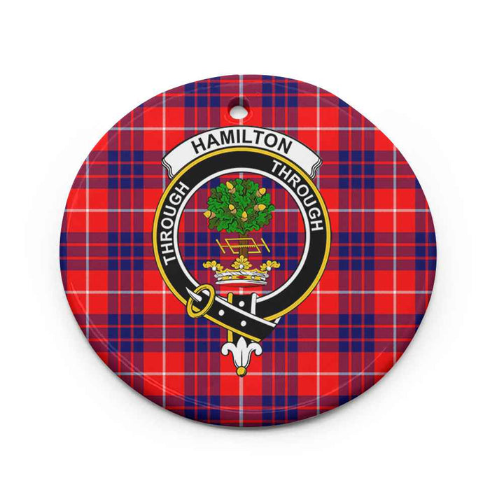 Scottish Hamilton Clan Crest Tartan Ceramic Ornament Circle Shape Tartan Plaid