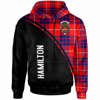 Scottish Hamilton Clan Crest Tartan Curve Hoodie Front Side Tartan Plaid