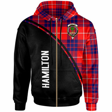 Scottish Hamilton Clan Crest Tartan Curve Hoodie Zip-up Tartan Plaid