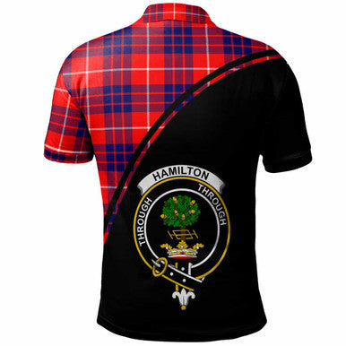 Scottish Hamilton Clan Crest Tartan Curve Polo Shirt Back Side Tartan Plaid