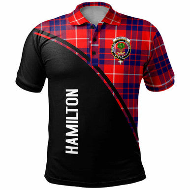 Scottish Hamilton Clan Crest Tartan Curve Polo Shirt Front Side Tartan Plaid