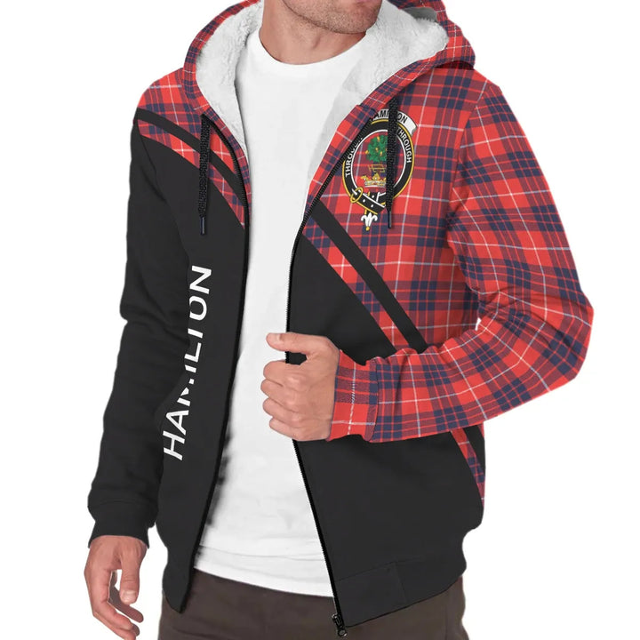 Scottish Hamilton Clan Crest Tartan Curve Sherpa Hoodie