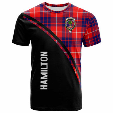 Scottish Hamilton Clan Crest Tartan Curve T-Shirt Front Side Tartan Plaid