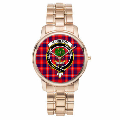 Scottish Hamilton Clan Crest Tartan Folding Clasp Steel Quartz Watches Tartan Plaid Rose Gold 1