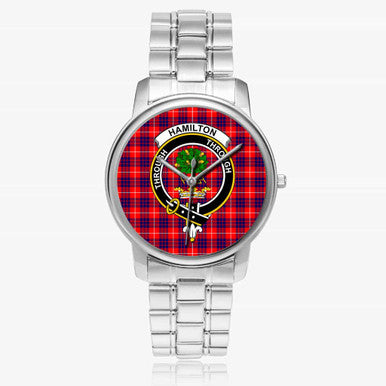 Scottish Hamilton Clan Crest Tartan Folding Clasp Steel Quartz Watches Tartan Plaid Silver 1