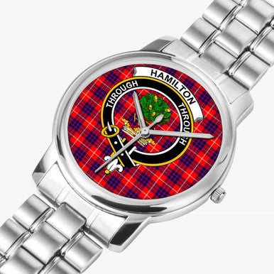 Scottish Hamilton Clan Crest Tartan Folding Clasp Steel Quartz Watches Tartan Plaid Silver 2