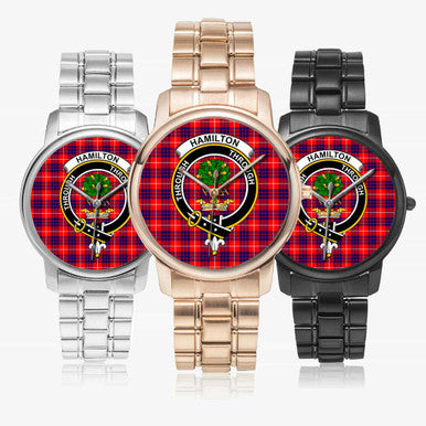 Scottish Hamilton Clan Crest Tartan Folding Clasp Steel Quartz Watches Tartan Plaid All