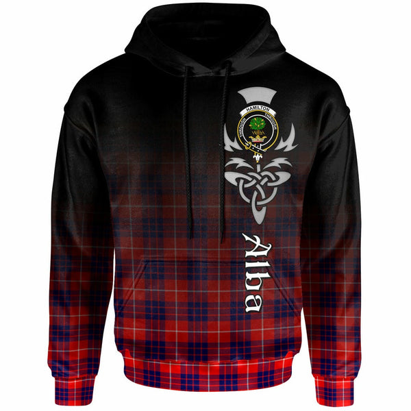 Scottish Hamilton Clan Crest Tartan Hoodie - Alba Gu Brath Family Crest Celtic Inspired Front Side Tartan Plaid