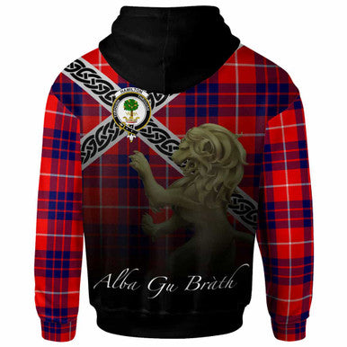 Scottish Hamilton Clan Crest Tartan Hoodie - Scotland Lion Back Side Tartan Plaid