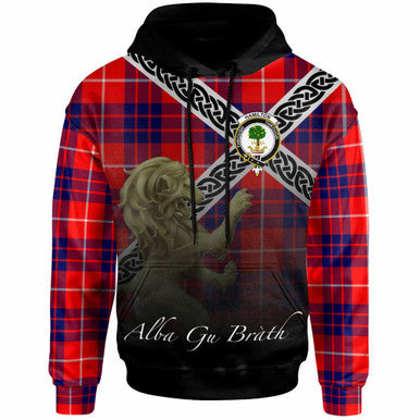 Scottish Hamilton Clan Crest Tartan Hoodie - Scotland Lion Front Side Tartan Plaid