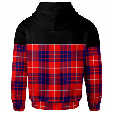 Scottish Hamilton Clan Crest Tartan Hoodie - Horizontal Style Back Side Tartan Plaid