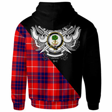 Scottish Hamilton Clan Crest Tartan Hoodie - Military Logo Back Side Tartan Plaid