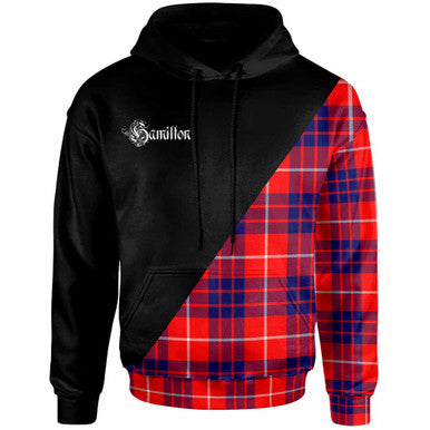 Scottish Hamilton Clan Crest Tartan Hoodie - Military Logo Front Side Tartan Plaid