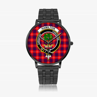 Scottish Hamilton Clan Crest Tartan Instafamous Steel Quartz Watches Tartan Plaid Black 1