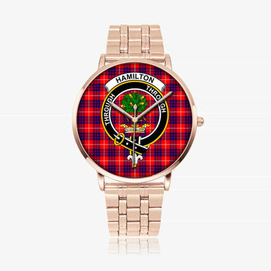 Scottish Hamilton Clan Crest Tartan Instafamous Steel Quartz Watches Tartan Plaid Rose Gold 1