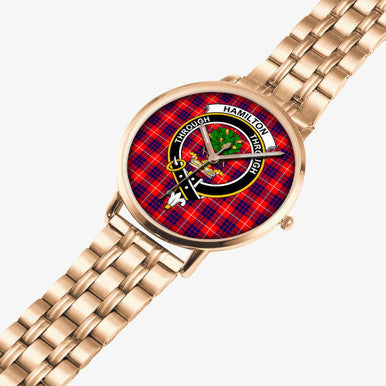 Scottish Hamilton Clan Crest Tartan Instafamous Steel Quartz Watches Tartan Plaid Rose Gold 2