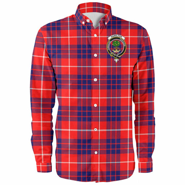 Scottish Hamilton Clan Crest Tartan Long Sleeve Shirt Front Side Tartan Plaid