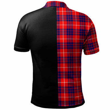 Scottish Hamilton Clan Crest Tartan Polo Shirt - Half in Me Back Side Tartan Plaid