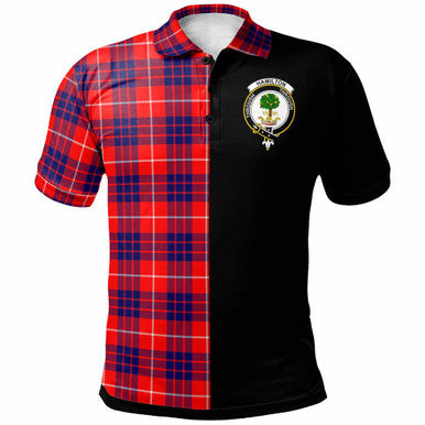 Scottish Hamilton Clan Crest Tartan Polo Shirt - Half in Me Front Side Tartan Plaid