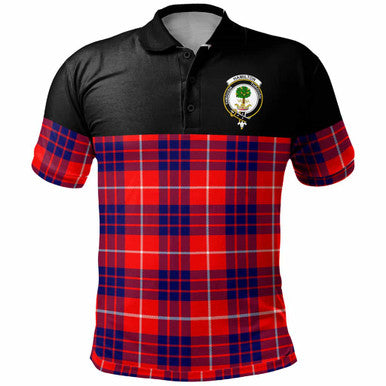 Scottish Hamilton Clan Crest Tartan Polo Shirt - Horizontal Style Front Side Tartan Plaid
