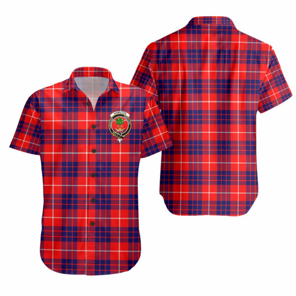Scottish Hamilton Clan Crest Tartan Short Sleeve Shirt Tartan Plaid