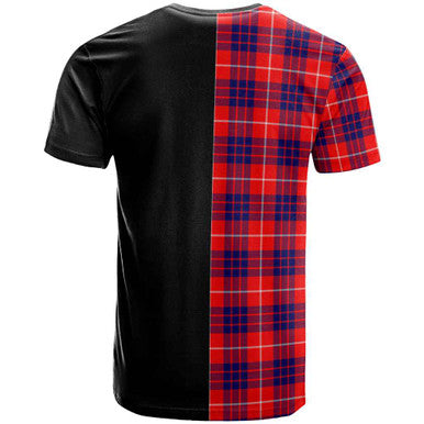 Scottish Hamilton Clan Crest Tartan T-Shirt Half in Me Back Side Tartan Plaid