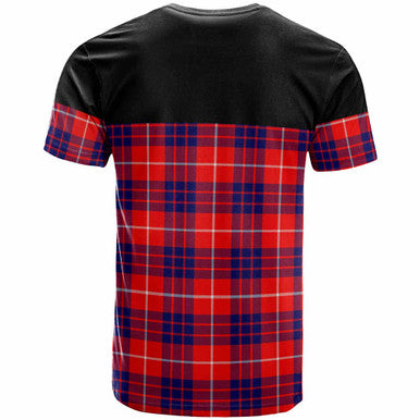 Scottish Hamilton Clan Crest Tartan T-Shirt - Horizontal Style Back Side Tartan Plaid